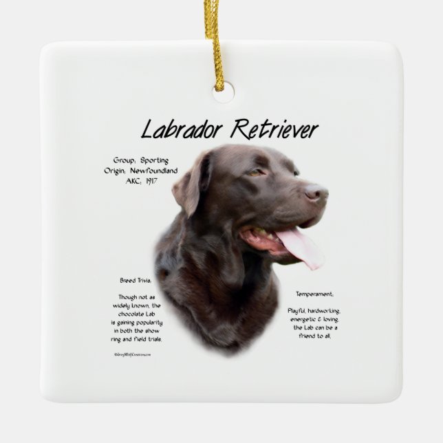 Historikdesign för Labrador Retriever (choklad) Julgransprydnad Keramik (Framsida)