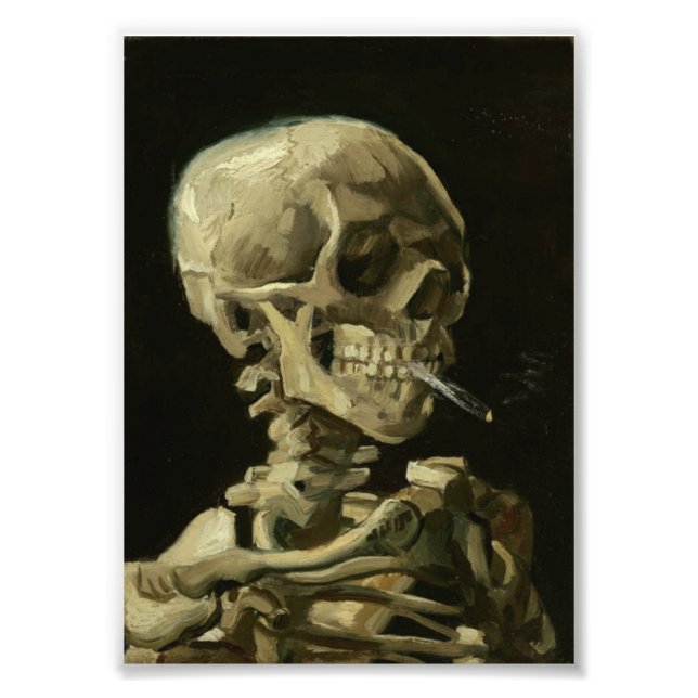 Historikkonst "Skull med brinnande cigarett" Fototryck (Framsidan)
