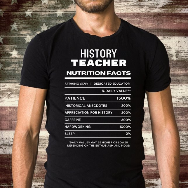 Historiklärare Nutrition Facts Funny T-Shirt (Skapare uppladdad)