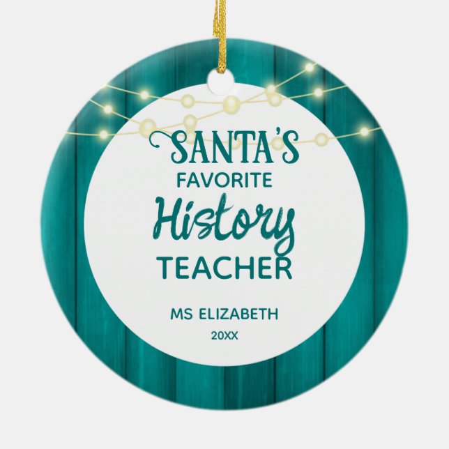 Historiklärare Teal Wood Grain jul Julgransprydnad Keramik (Baksidan)