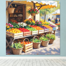 Historischer Bauernstand mit Obst und Gemüse Canvastryck