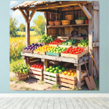 Historischer Bauernstand mit Obst und Gemüse