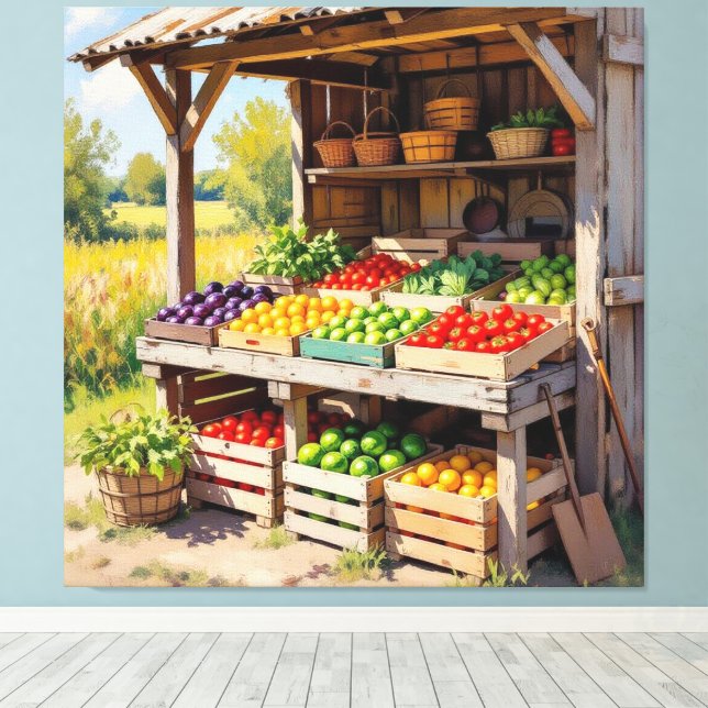 Historischer Bauernstand mit Obst und Gemüse Canvastryck (Insitu (trägolv))
