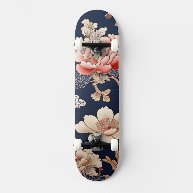 Historisches chinesisches Stoffmuster Mini Skateboard Bräda 18,5 Cm (Framsida)