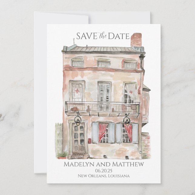 Historisk byggnad New Orleans akvarell Inbjudningar (Framsida)