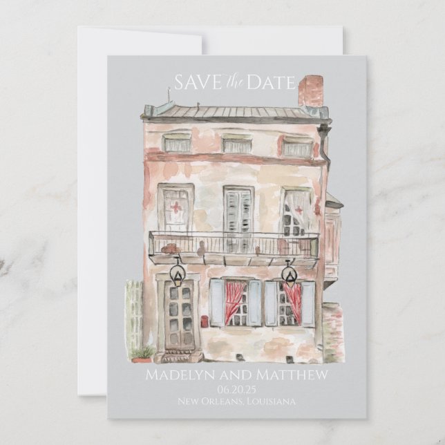 Historisk byggnad New Orleans akvarell Inbjudningar (Framsida)