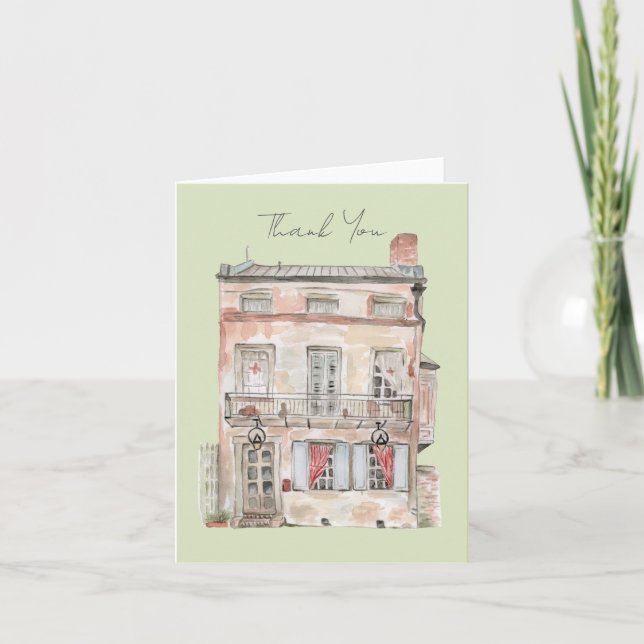 Historisk byggnad New Orleans akvarell Tack Kort (Framsida)