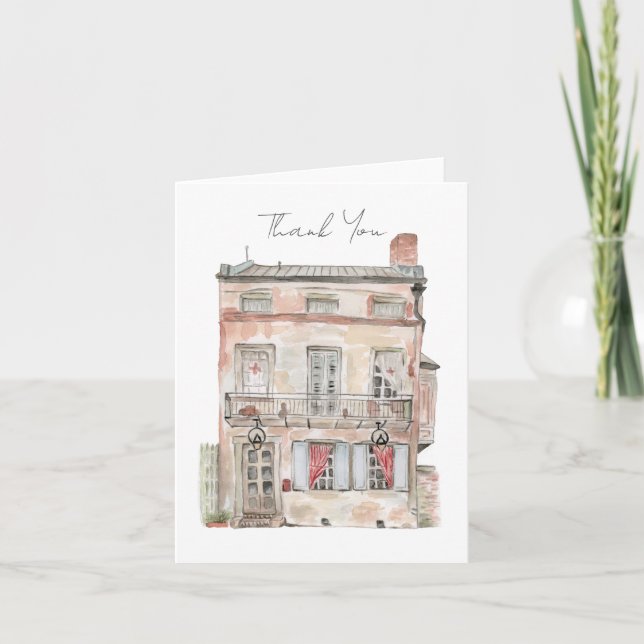 Historisk byggnad New Orleans akvarell Tack Kort (Framsida)