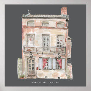 Historisk Byggnad New Orleans Watercolor Poster