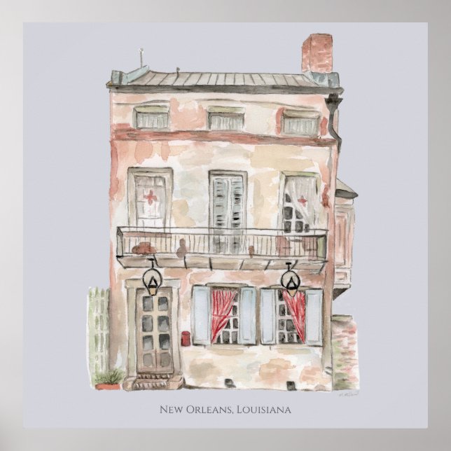 Historisk Byggnad New Orleans Watercolor Poster (Framsidan)