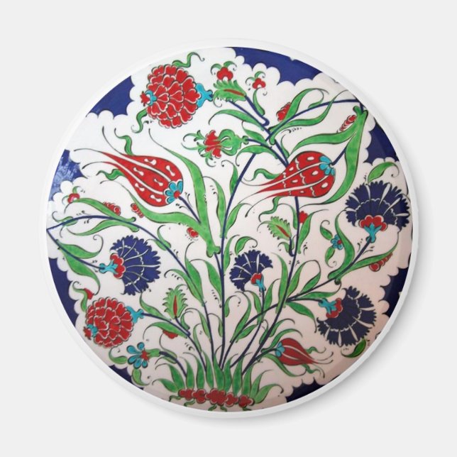 Historisk dianthus och Tulip Mönster - Tile Art Magnet (Framsidan)