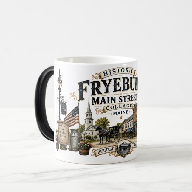 Historisk Fryeburg Huvudgata Collage Färg Magisk Mugg (Framsida vänster)