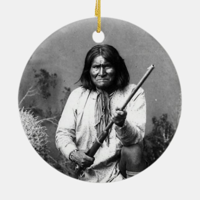 Historisk Iconic Native Indian Geronimo Julgransprydnad Keramik (Baksidan)