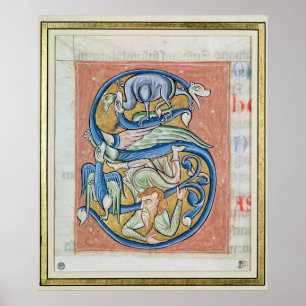 Historisk inledande 'S' som skildrar ett akrobat Poster