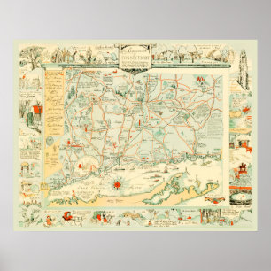 Historisk karta av Connecticut från 1926 Poster