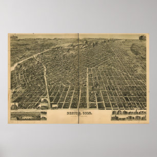 Historisk karta av Denver, 1889 Poster