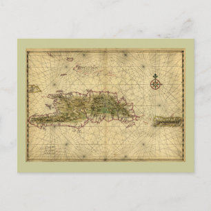 Historisk karta från 1639 över Hispaniola - Joan V Vykort