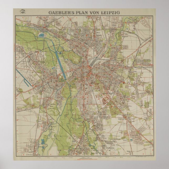 Historisk karta över Leipzig av Gaebler 1940 års u Poster (Framsidan)