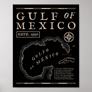 Historisk karta över Mexikanska golfen 1672 Poster