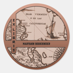 Historisk kartaMexico Kalifornien bokägarmärke Runt Klistermärke