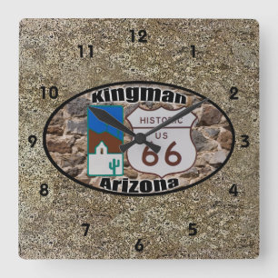 Historisk ~ Kingman, Arizona för rutt 66 Fyrkantig Klocka