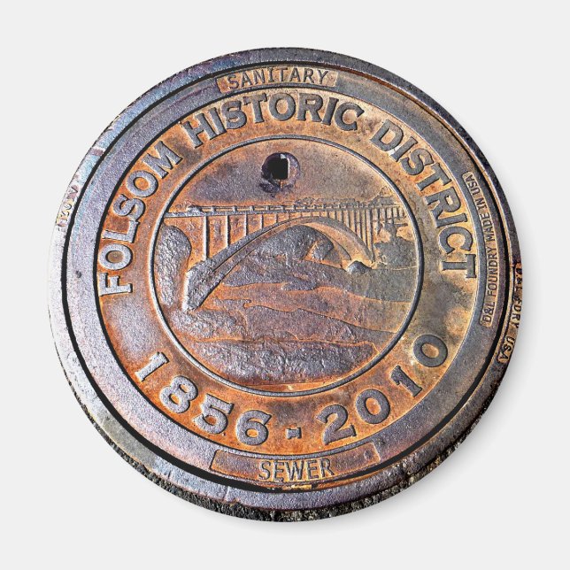 Historisk manhålshölje: Folsom, Kalifornien Magnet (Framsidan)