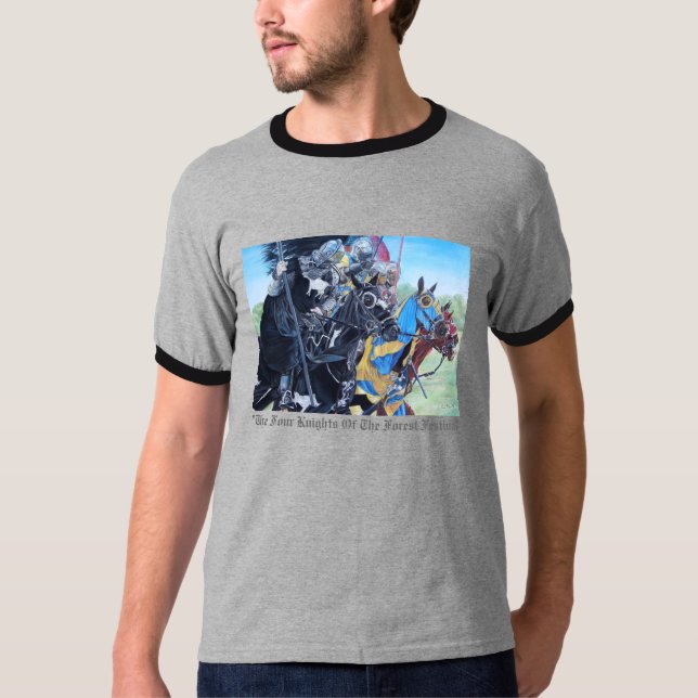 historisk medeltida knivar på hästar tee shirt (Framsida)
