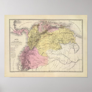 Historisk militär kartor av Venezuela Poster