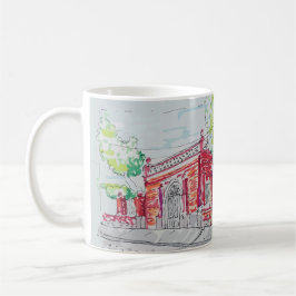 Historisk röd tegelentré kaffemugg