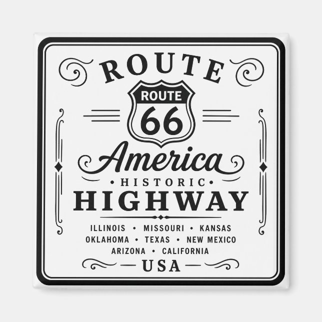 Historisk Route 66 Skylt Dekoration Magnet (Framsidan)