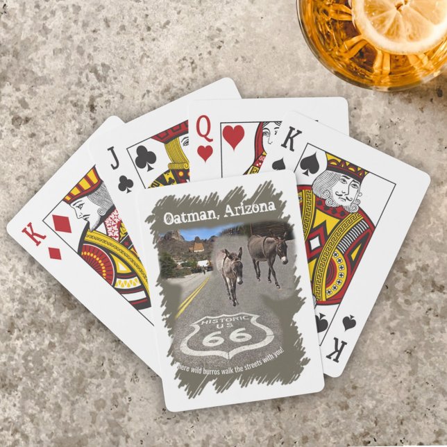 Historisk rutt 66 Oatman Arizona Burros på gatan Casinokort (Oatman, Arizona Route 66 collage photos playing cards)