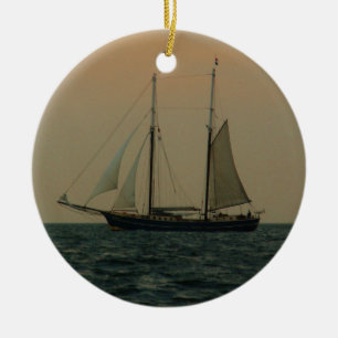 Historisk Schooner Julgransprydnad Keramik
