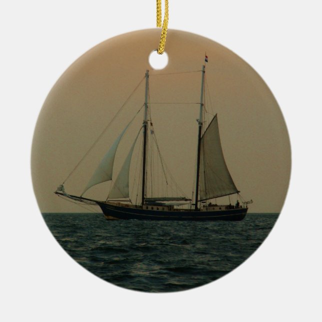 Historisk Schooner Julgransprydnad Keramik (Framsidan)