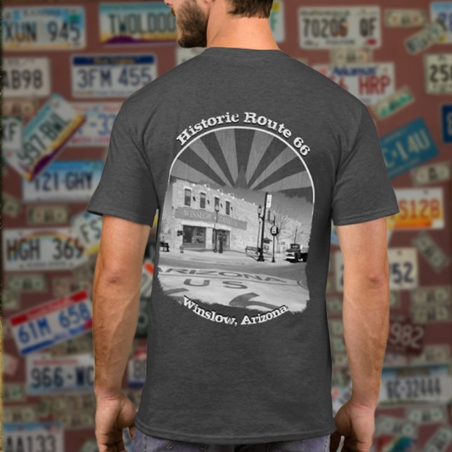 Historisk väg 66 Winslow Arizona Black White T Shirt (Skapare uppladdad)