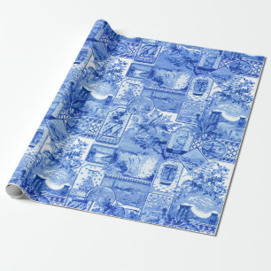 Historisk Vintage Blue och White Japonaiserie Presentpapper