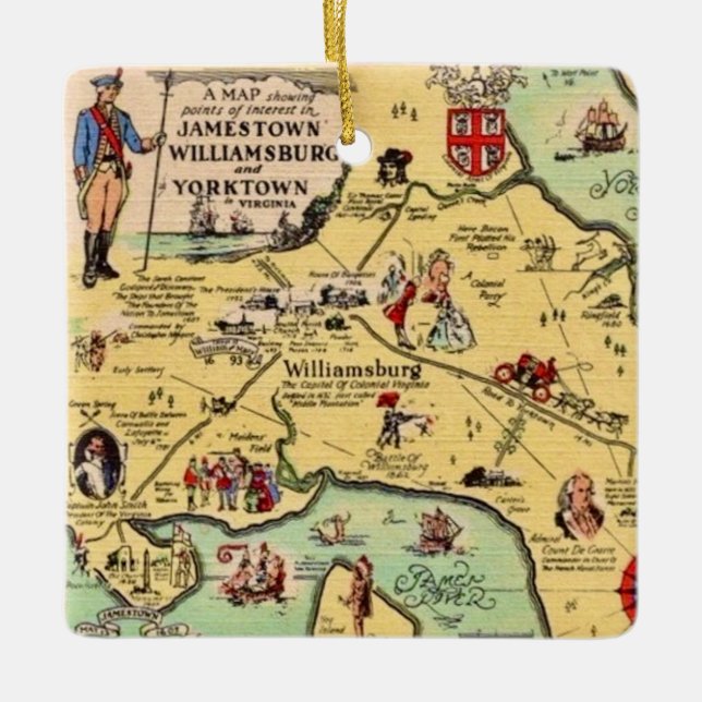 Historisk Williamsburg-karta Julgransprydnad Keramik (Framsida)