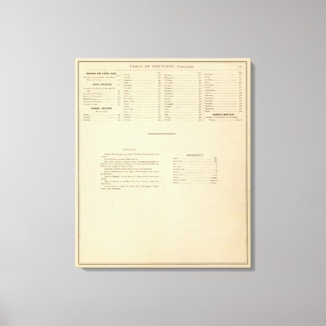 Historiska atlas för Wisconsin Index Canvastryck (Framsida)
