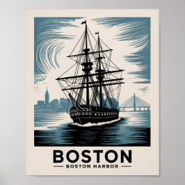 Historiska Boston Harbor Massachusetts Fartyg Vint Poster