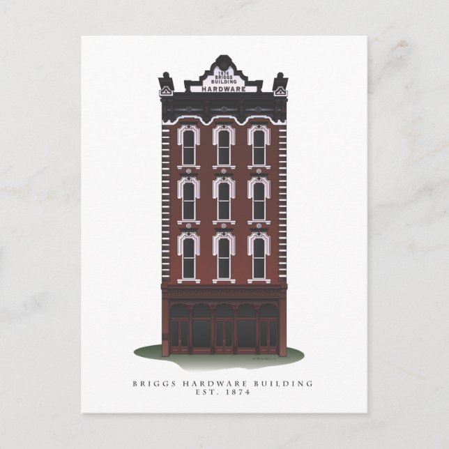 Historiska Briggs Hardware Building vykort (Framsida)