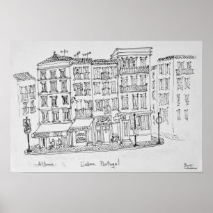 Historiska distriktet Alfama Lissabon, Portugal Poster