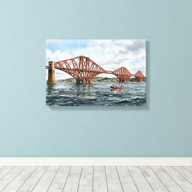 Historiska Forth Rail Bridge Skottland Akvarell Canvastryck (Insitu (trägolv))