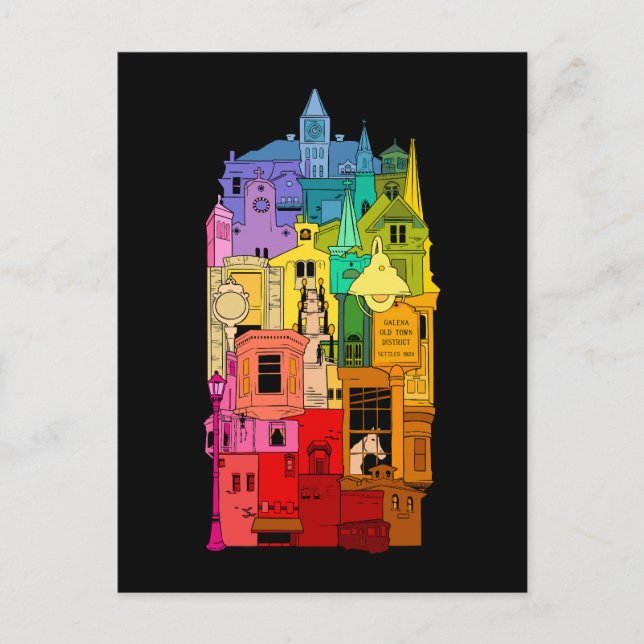 Historiska Galena Illinois Regnbåge Vykort (Framsida)