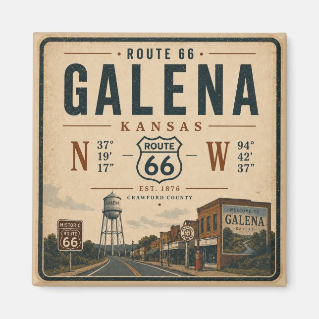 Historiska Galena Route 66 Suvenir Magnet (Framsidan)