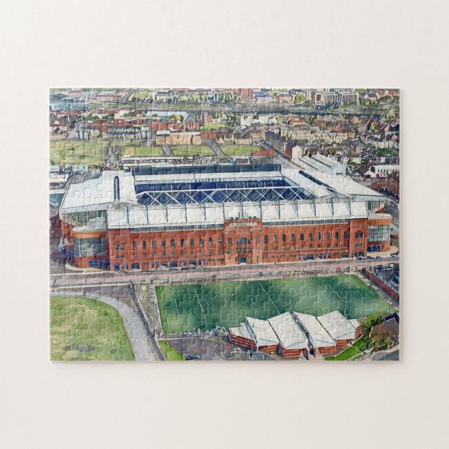 Historiska Ibrox Stadium Glasgow Akvarell Konst Pussel (Horisontell)