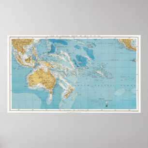 Historiska karta Australien och Södra fred Poster