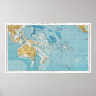 Historiska karta Australien och Södra fred Poster