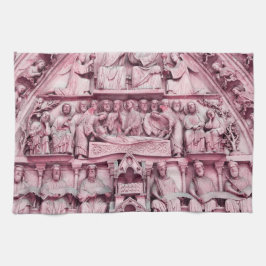 Historiska, kristna skulpturer Notre Dame Paris Kökshandduk