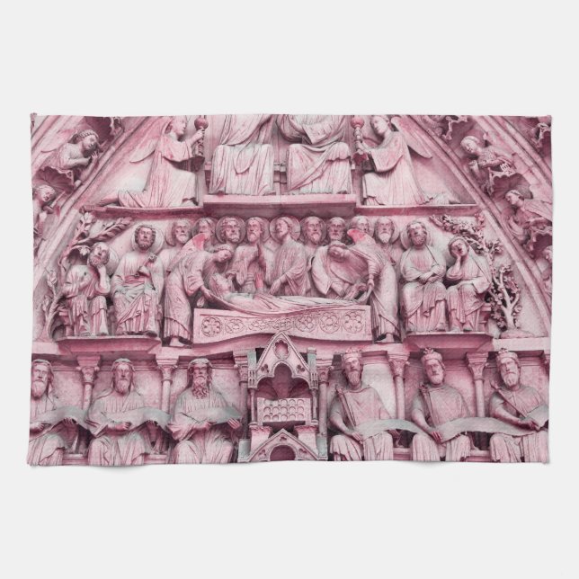 Historiska, kristna skulpturer Notre Dame Paris Kökshandduk (Horisontell)