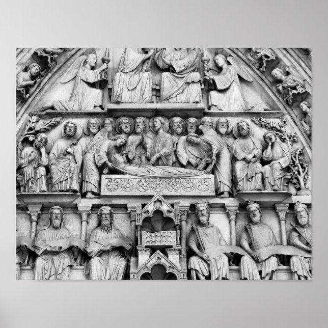 Historiska, kristna skulpturer Notre Dame Paris Poster (Framsidan)