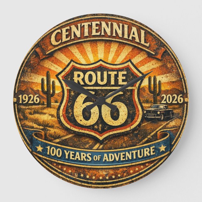 Historiska Mother Road Solnedgång Centennial Urtsk Stor Klocka (Framsida)